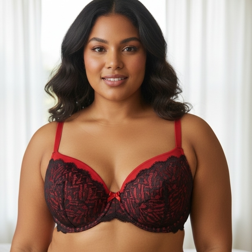 TORRID Women's Bra Underwire Red And Black PUSH UP Lace Bra. Size 46DD.